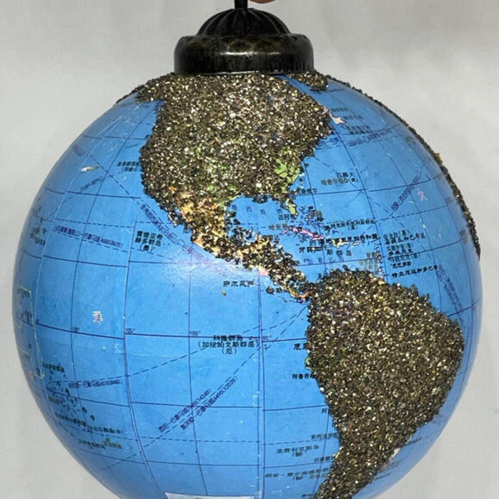 Pottery‎ Barn Globe 4.5" Christmas Ornament Travel Map World Adventure